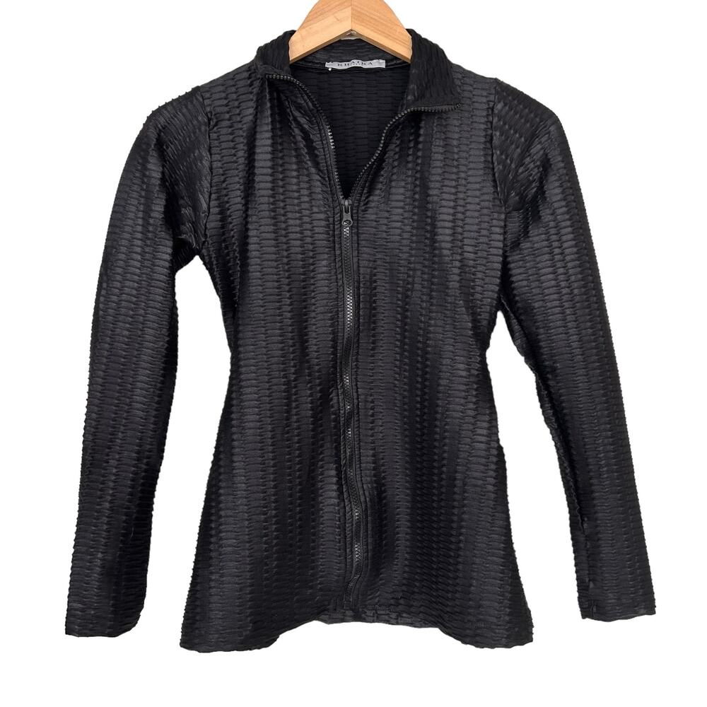 Rhaika London Black Textured Full Zip Peplum Jacket Sz S